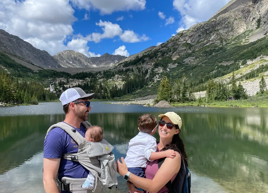 Dr. James Wilbert Marcantel Jr. with his family at a mountain lake